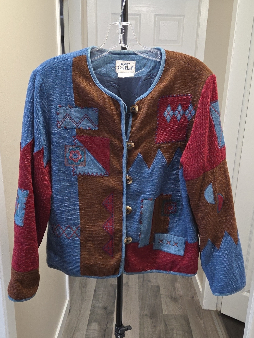 Vintage Patchwork Artsy Boho Jacket Retro Folk Quilted Button Front - Picture 2 of 12